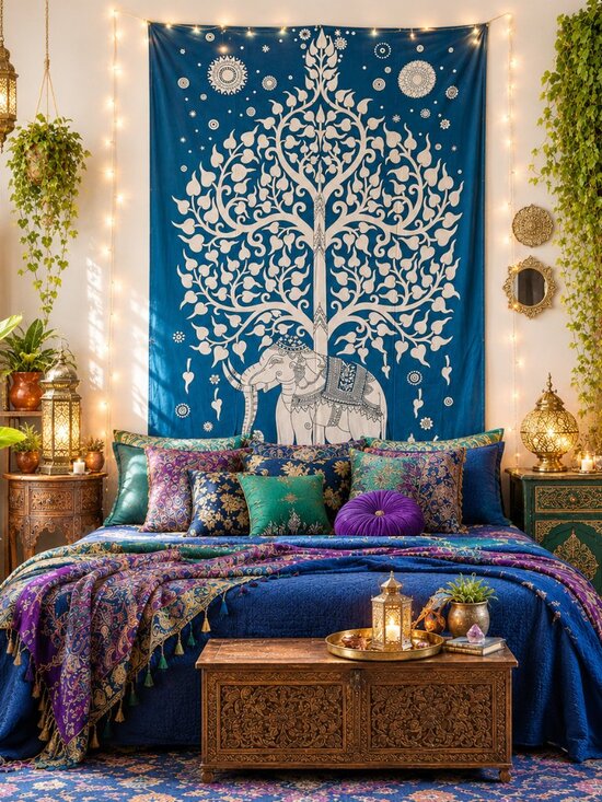 Urban Outfitters Other - Turquoise Color Tribal Elephant Theme Boho Bohemian Cotton Wall Bed Tapestry NEW